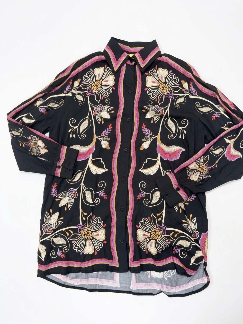 FARM Rio Black Floral Button Down Shirt Top Size P /Small